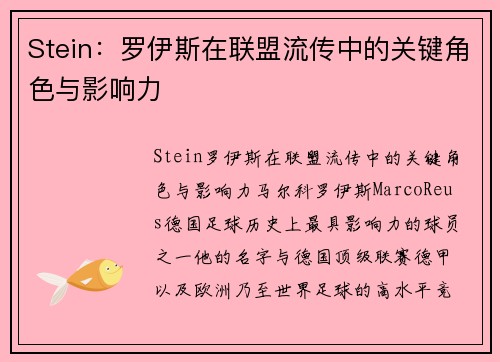 Stein：罗伊斯在联盟流传中的关键角色与影响力